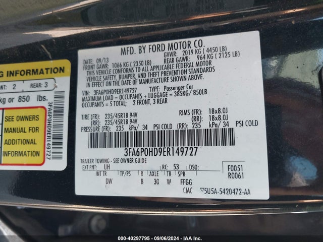 3FA6P0HD9ER149727 Ford FUSION SE