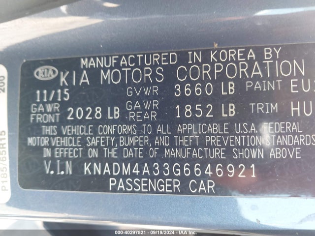 KNADM4A33G6646921 KIA RIO LX