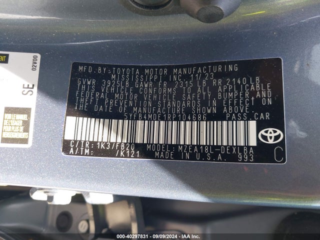 Toyota COROLLA LE 2024 5YFB4MDE1RP104686 Image 9