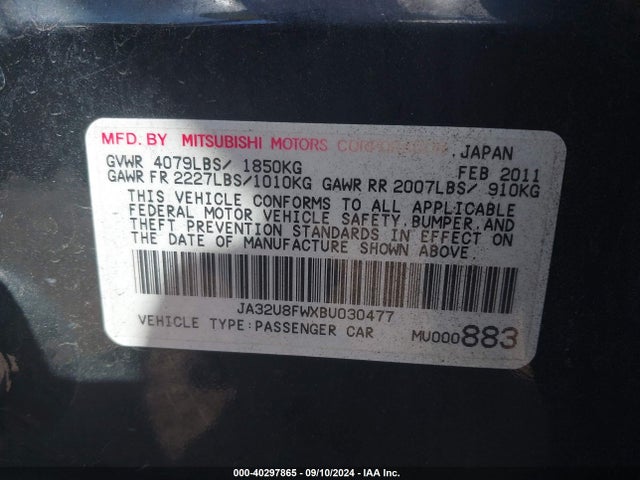2011 MITSUBISHI LANCER JA32U8FWXBU030477 Photo 8