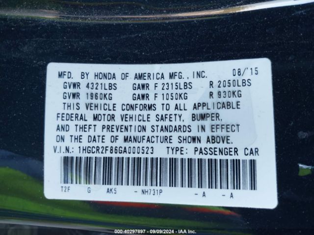 1HGCR2F86GA000523 Honda Accord Ex-l