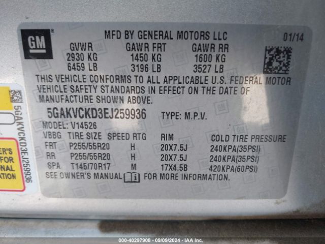 5GAKVCKD3EJ259936 Buick Enclave Premium