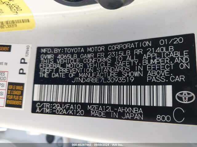 Toyota COROLLA SE 2020 JTND4RBE7L3093519 Image 9