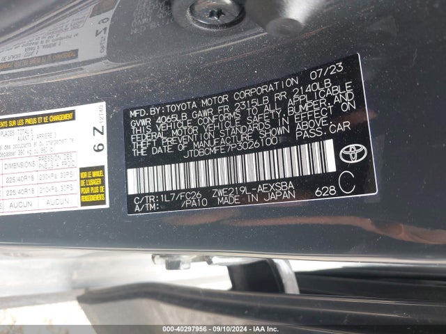 Toyota Corolla Hybrid Se 2023 JTDBCMFE7P3026100 Image 9