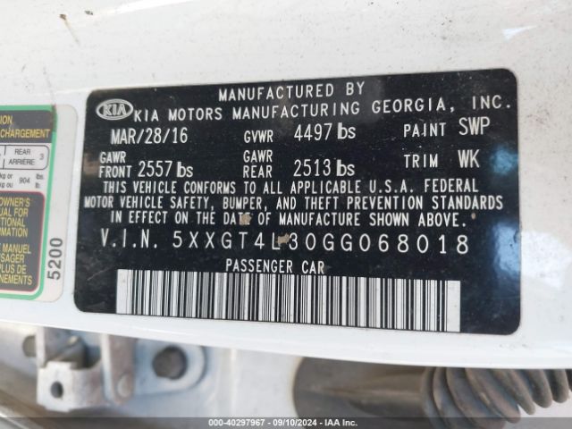 5XXGT4L30GG068018 KIA Optima Lx
