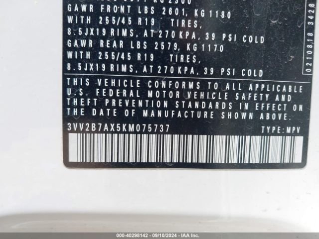 2019 VOLKSWAGEN TIGUAN 3VV2B7AX5KM075737 Photo 8