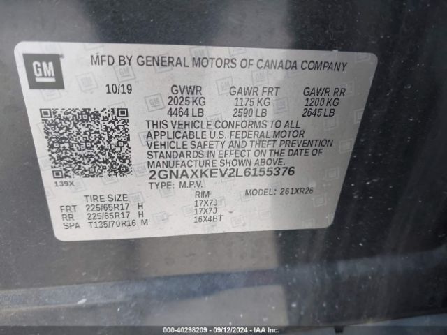 2GNAXKEV2L6155376 Chevrolet Equinox Fwd Lt 1.5l Turbo