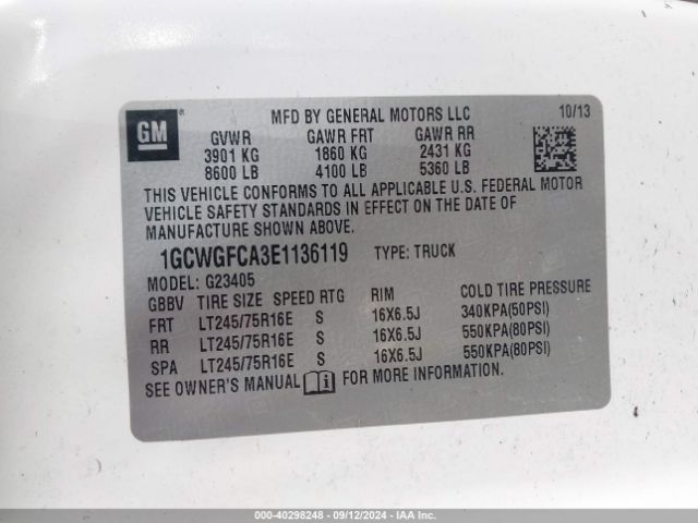 1GCWGFCA3E1136119 Chevrolet Express 2500 Work Van