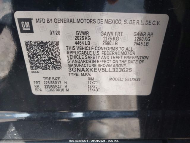 3GNAXKEV5LL313625 Chevrolet Equinox Fwd Lt 1.5l Turbo