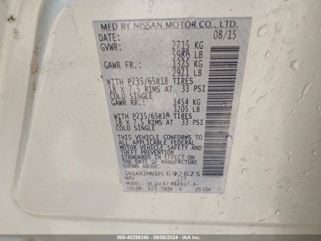 Nissan Pathfinder S 2015 5N1AR2MN3FC692625 Image 9
