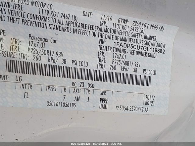 1FADP5CU7GL119882 Ford C-max Energi Sel