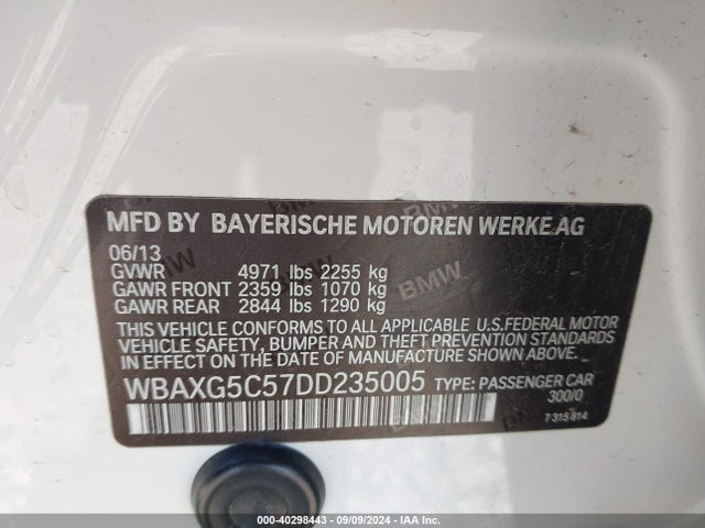 40298443 :رقم المزاد ، WBAXG5C57DD235005 vin ، 2013 Bmw 528i مزاد بيع