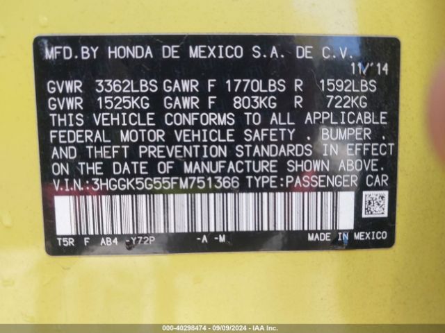 3HGGK5G55FM751366 Honda FIT LX