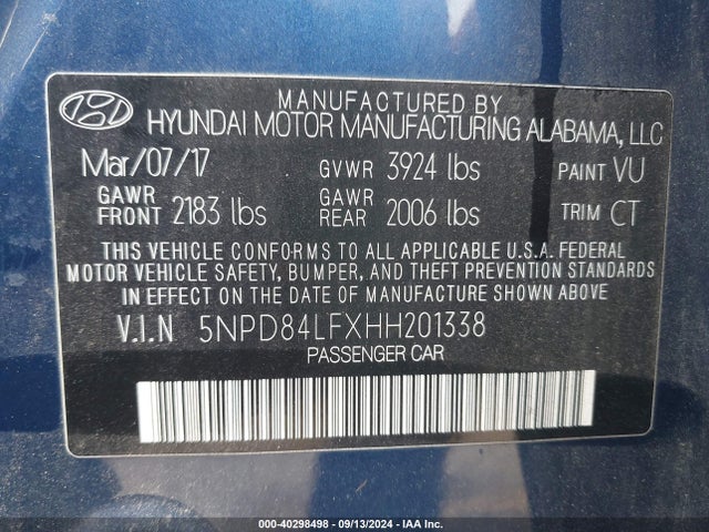 Hyundai Elantra Value Edition 2017 5NPD84LFXHH201338 Image 9