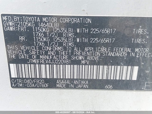 Toyota RAV4 LE 2018 JTMBFREV4JJ220981 Image 9
