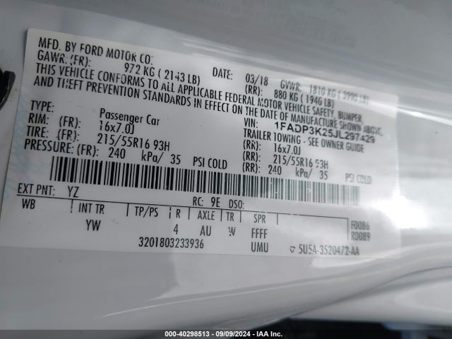 Ford FOCUS SE 2018 1FADP3K25JL297429 Image 9