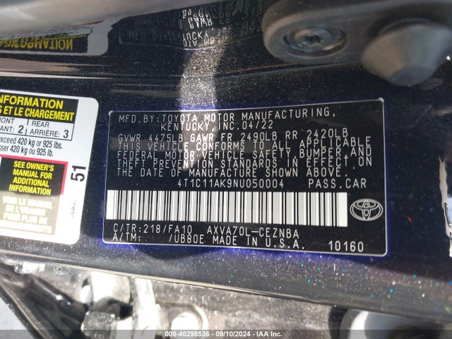 Toyota CAMRY LE 2022 4T1C11AK9NU050004 Image 9