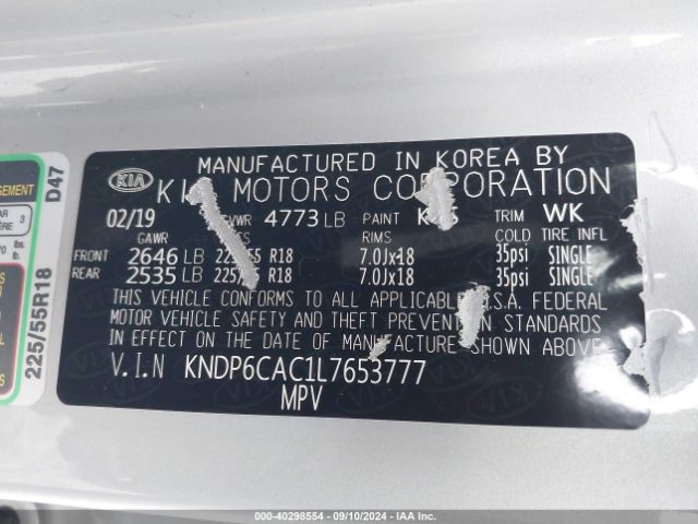 KNDP6CAC1L7653777 KIA SPORTAGE S