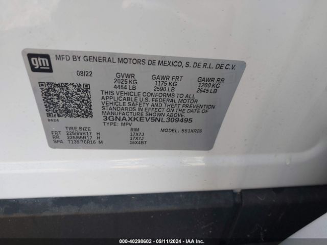 3GNAXKEV5NL309495 Chevrolet Equinox Fwd Lt