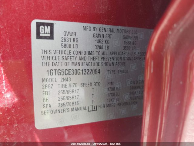 1GTG5CE30G1322064 GMC CANYON SLE