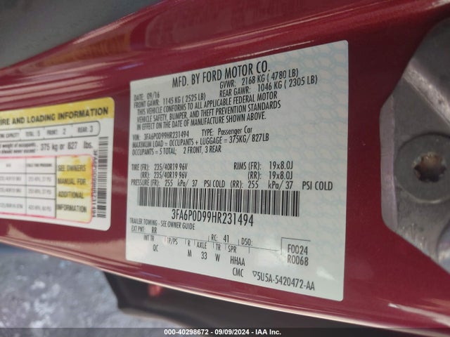 Ford Fusion Platinum 2017 3FA6P0D99HR231494 Image 9
