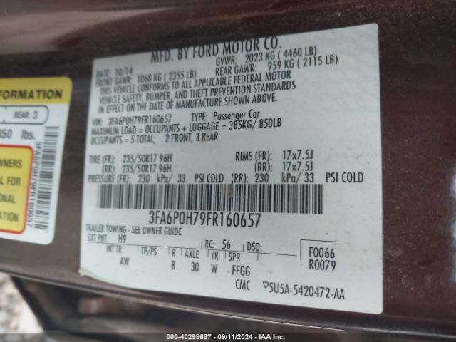 3FA6P0H79FR160657 Ford FUSION SE