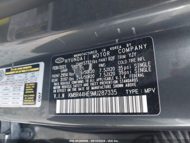 KM8R44HE9MU287335 Hyundai Palisade Sel