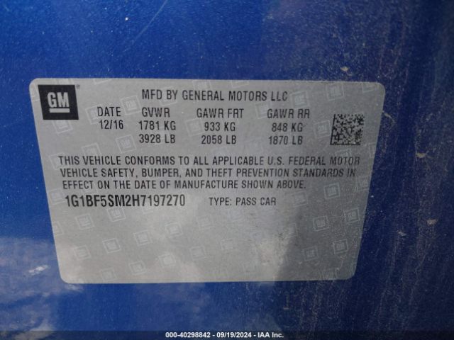 1G1BF5SM2H7197270 Chevrolet Cruze Premier Auto
