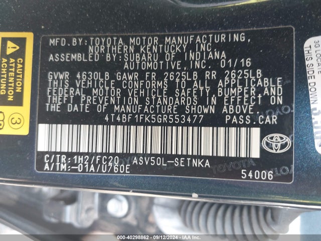 Toyota CAMRY LE 2016 4T4BF1FK5GR553477 Image 9