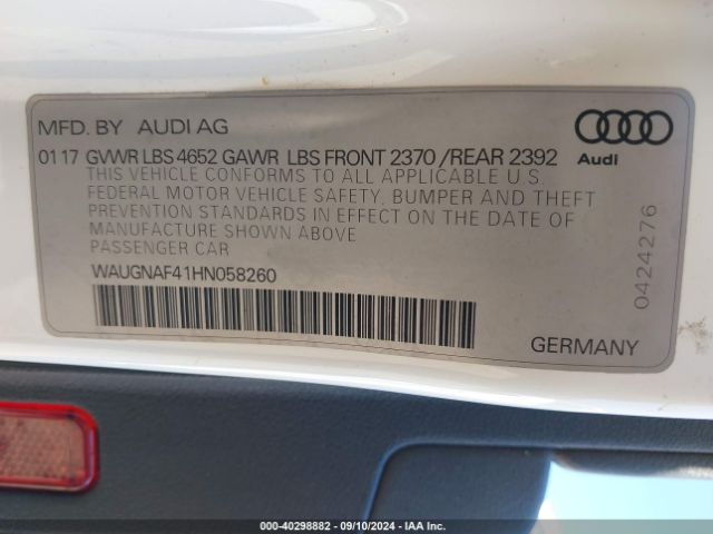 WAUGNAF41HN058260 Audi A4 2.0t Premium