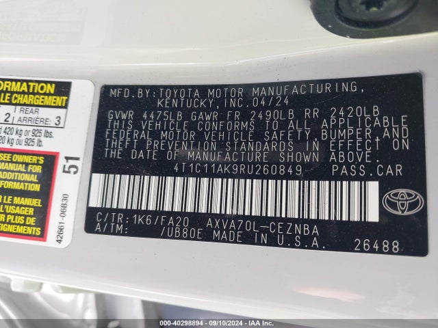 Toyota CAMRY LE 2024 4T1C11AK9RU260849 Image 9