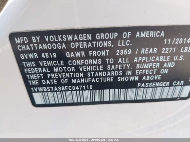 1VWBS7A38FC047110 Volkswagen Passat 1.8t Se