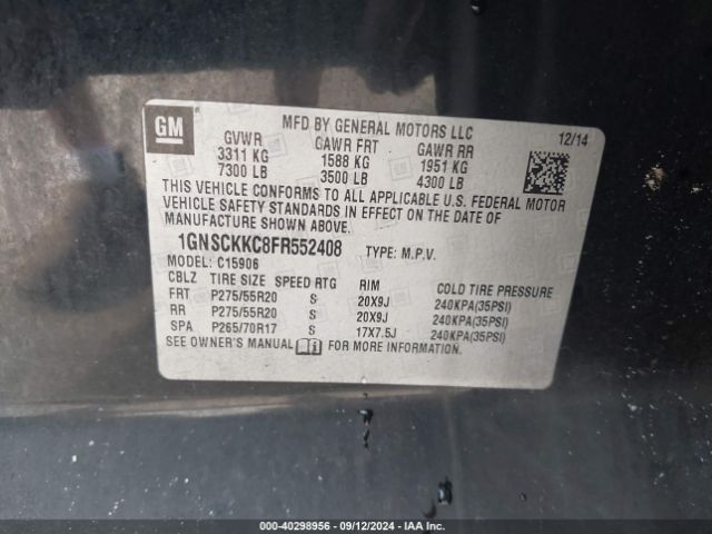 1GNSCKKC8FR552408 Chevrolet Suburban 1500 Ltz