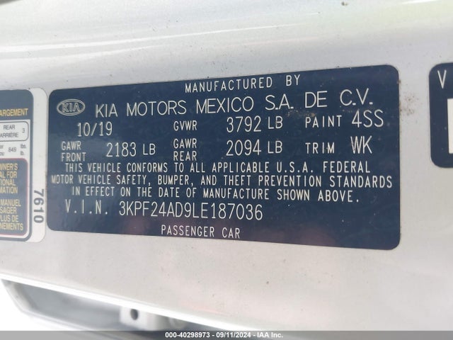 KIA Forte Lxs 2020 3KPF24AD9LE187036 Image 9
