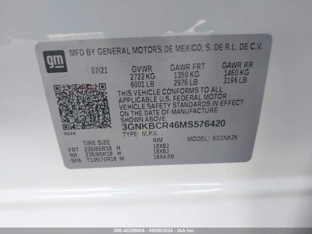 3GNKBCR46MS576420 Chevrolet Blazer Fwd 2lt