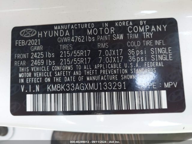 KM8K33AGXMU133291 Hyundai Kona Electric Limited