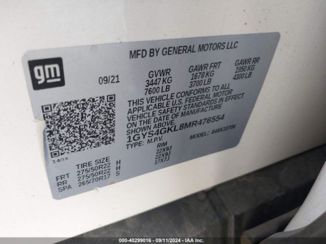 1GYS4GKL8MR476554 Cadillac Escalade 4wd Sport Platinum
