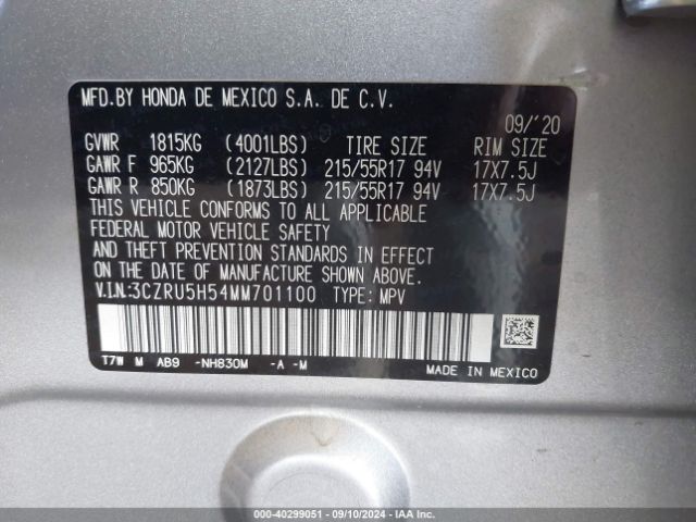 3CZRU5H54MM701100 Honda Hr-v 2wd Ex