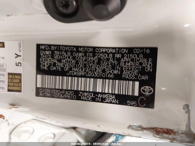 Toyota Prius Two 2016 JTDKBRFU2G3010166 Image 9
