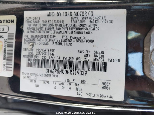 Ford FUSION SE 2016 3FA6P0HD0GR119339 Image 8
