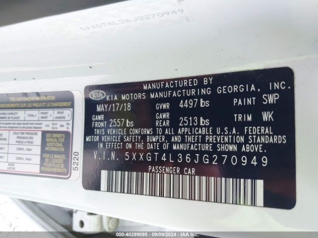 5XXGT4L36JG270949 KIA Optima Lx
