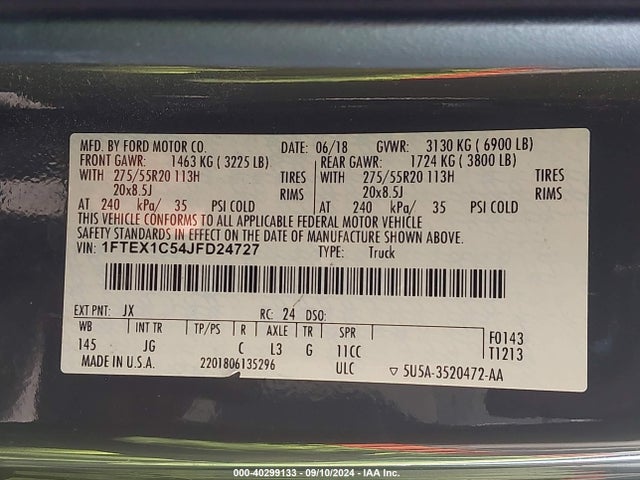 Ford F-150 Xl 2018 1FTEX1C54JFD24727 Image 9