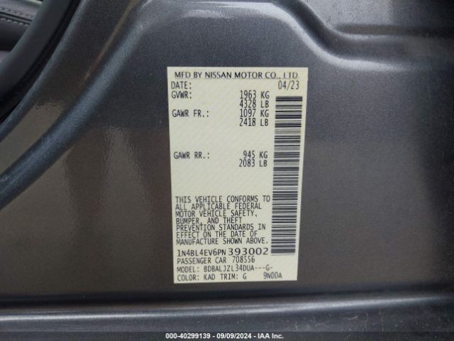 1N4BL4EV6PN393002 Nissan Altima Sl Fwd