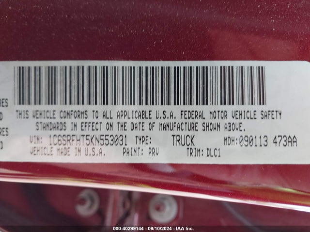 1C6SRFHT5KN553031 RAM 1500 Limited  4x4 5'7 Box