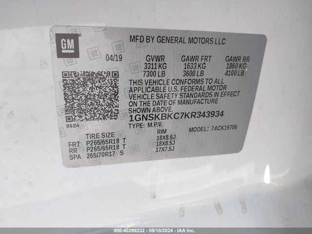 Chevrolet Tahoe Lt 2019 1GNSKBKC7KR343934 Image 9