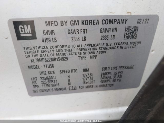 KL79MPS22MB154929 Chevrolet Trailblazer Fwd Lt