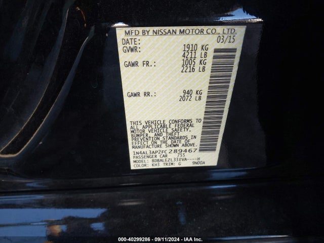 Nissan Altima 2.5 S 2015 1N4AL3AP2FC289467 Image 9
