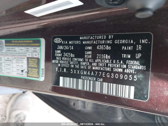 KIA Optima Lx 2014 5XXGM4A77EG309055 Image 9