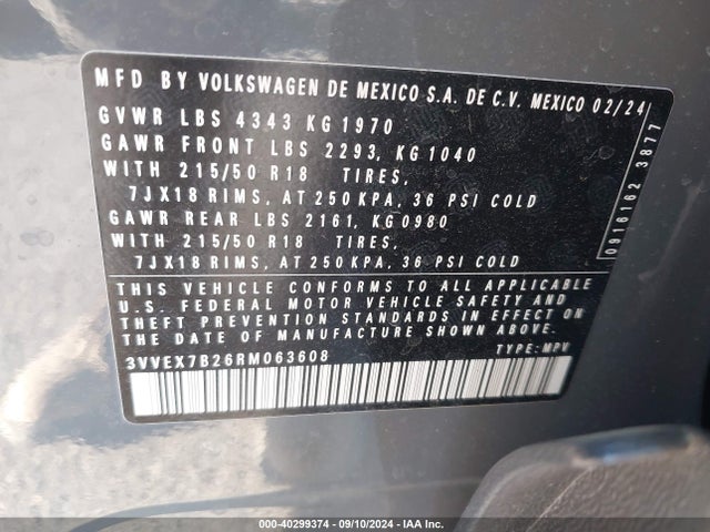 3VVEX7B26RM063608 Volkswagen Taos 1.5t Se