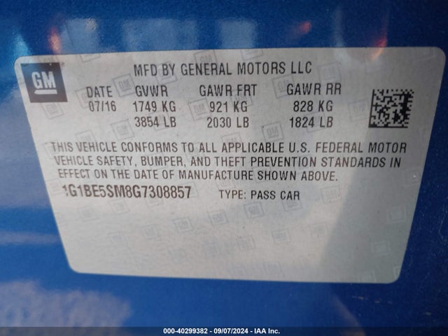 Chevrolet Cruze Lt Auto 2016 1G1BE5SM8G7308857 Image 9